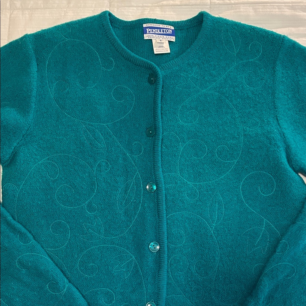 Pendleton Vintage Emerald Green Women's Cardigan Size Small 100% Virgin Wool